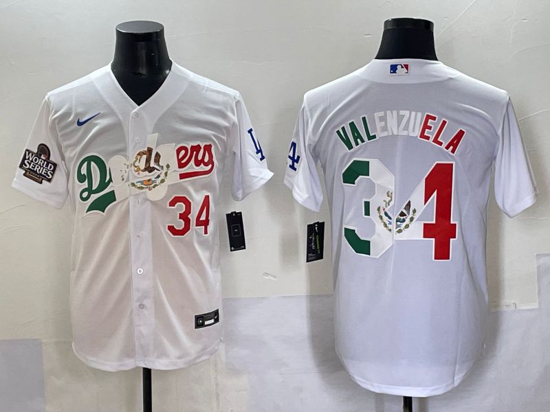 Men 2025 Los Angeles Dodgers #34 Valenzuela White Nike MLB Jersey style 7033->los angeles dodgers->MLB Jersey